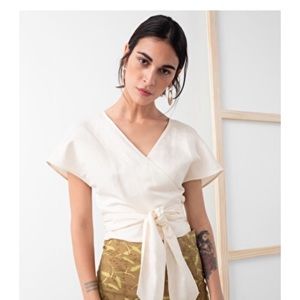 Linen blend wrap top